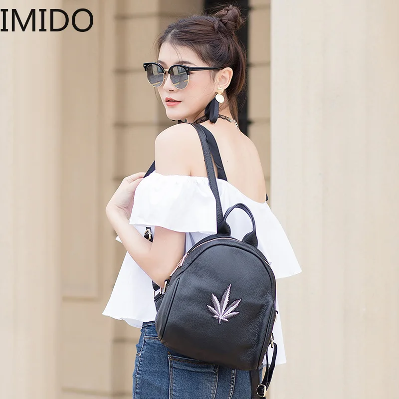 IMIDO 2019 портативная кожаная женская сумка через плечо с вышитыми листьями