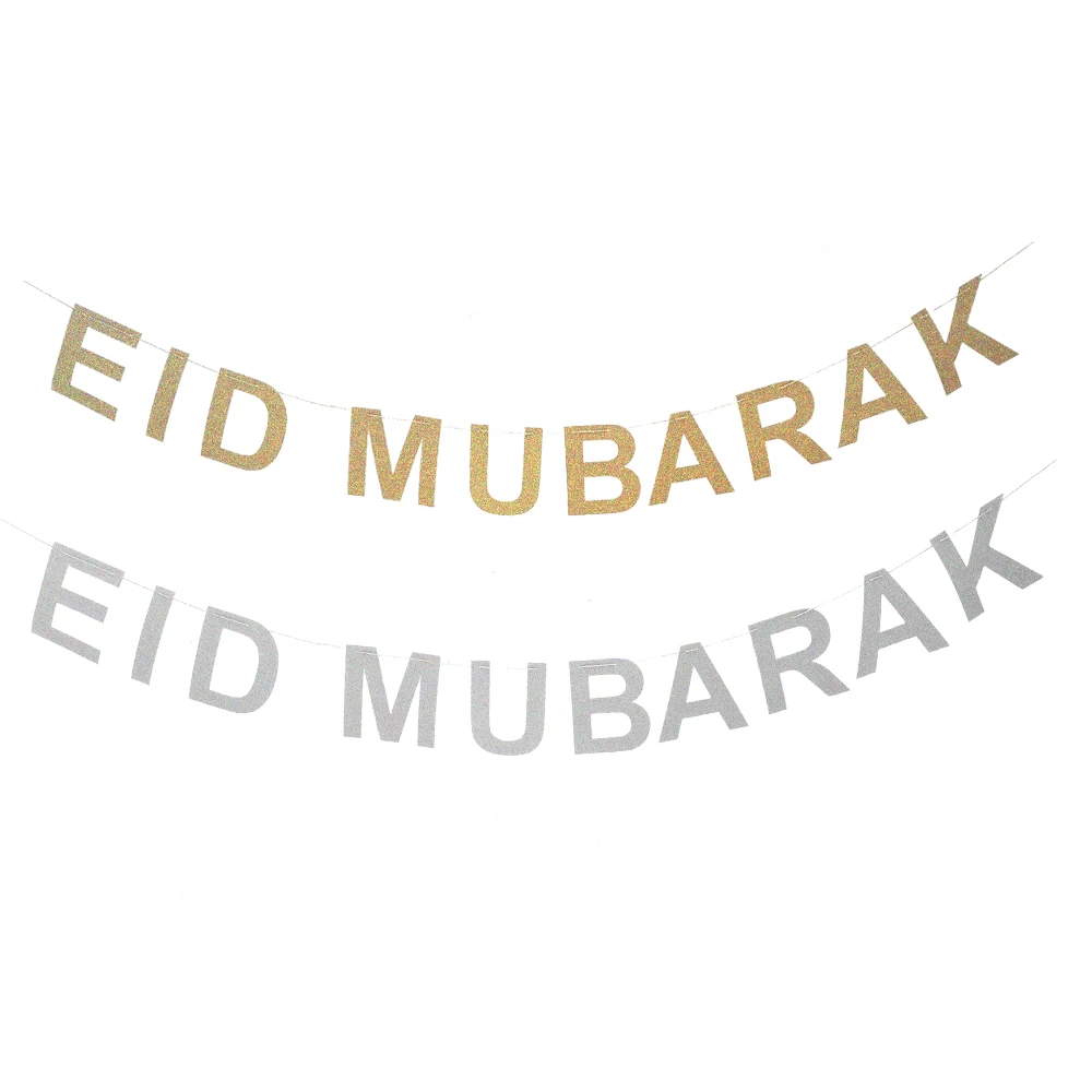 

Wholesale ship by Express 100 set Gold Silver EID Banner Glitter Paper Garland EID Mubarak Party Muslim Festival Bunting Ramadan