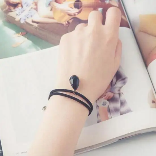 Sl246 черная капля воды кулон браслет и черный готический панк двойной слой рукав