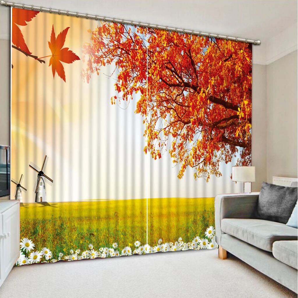 

japanese style curtains customize Grassland tree blackout curtains for bedroom living room windows high quality curtain
