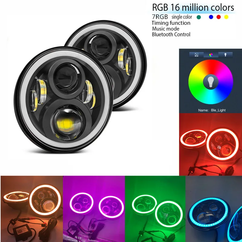 7 &quotсветодиодный фары лампы с Bluethooth RGB Halo Ангел глаз для 1997 ~ 2016 Jeep Wrangler JK LJ