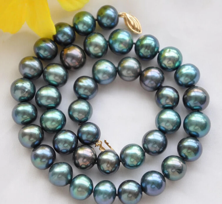 Miss charm Jew.561 11-12mm PEACOCK BLACK ROUND Freshwater cultured PEARL NECKLACE 17inch (A0322) |