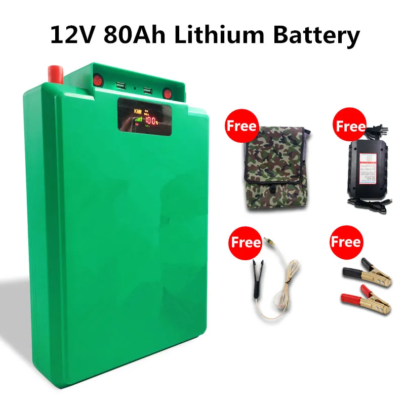 Портативный 12v 80Ah комплект литий ионных батарей с BMS в водонепроницаемом чехле