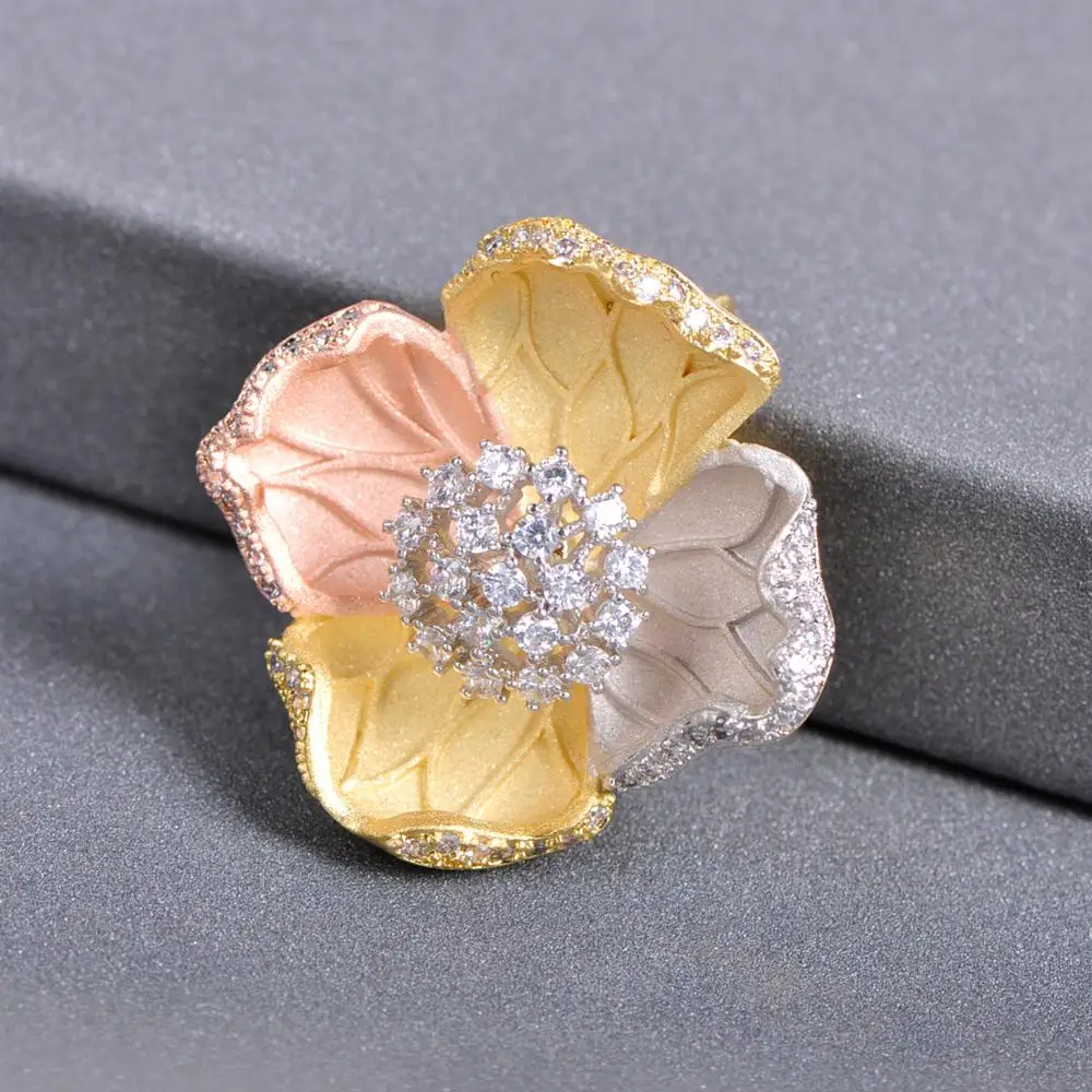 MECHOSEN Великолепные Броши в виде цветка блестящий Фианит медь Две броши для