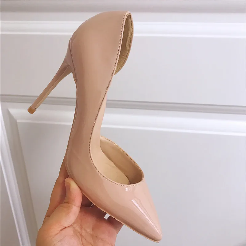 

2019 Fashion free shipping women lady nude Patent Leather Poined Toe Stiletto high heel pump HIGH-HEELED SHOES Wedding Shoes