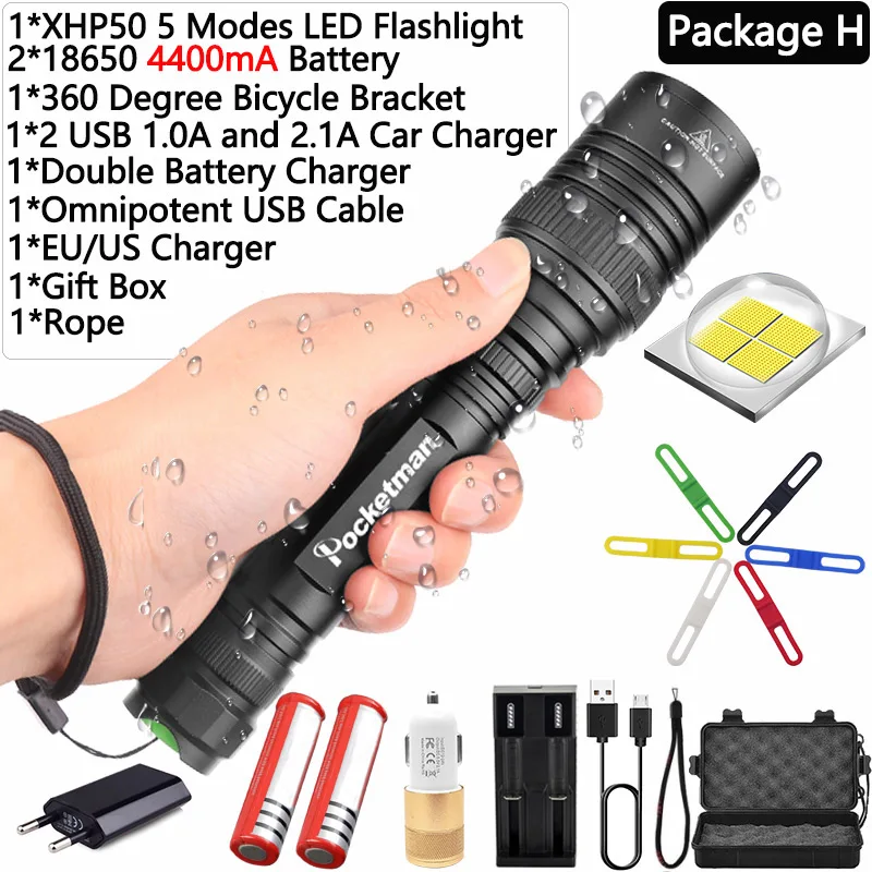 Package H Супер B XHP50.2 светодиодный фонарик высокой мощности 5 режимов водонепроницаемый фонарь с масштабированием из алюминиевого сплава с наиболее комплектными аксессуарами 45 - Испускаемый цвет: Package H