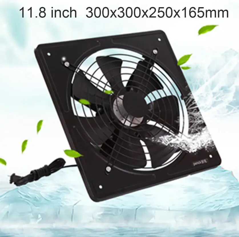 black-11.8 inch 220 В 80-120 Вт вентилятор 9,8-13,8 дюймов вытяжной вентилятор Настенный Вентилятор для дома, ванны, кухни оконное вентиляционное отверстие вентиляционный вентилятор - Цвет: black-11.8 inch