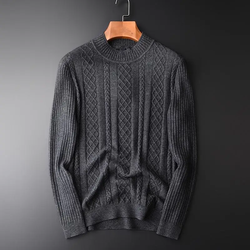 Minglu Argyle, мужской свитер, Роскошная шерсть и кроличья шерсть, норка, кашемир, мужские свитера размера плюс, половина водолазки, мужской зимний свитер - Цвет: GREY