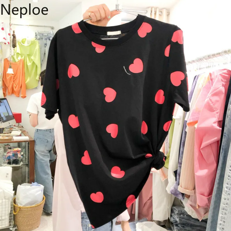Neploe футболки с принтом сердца женские летние 2019 новые модные коротким рукавом и