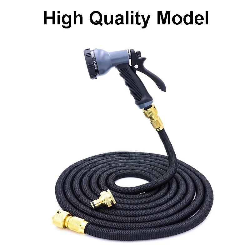 High-quality Black 25Ft-200Ft садовый удлиняющийся шланг волшебный гибкий шланг для воды ЕС пластиковые шланги для полива трубы с распылителем - Цвет: High-quality Black