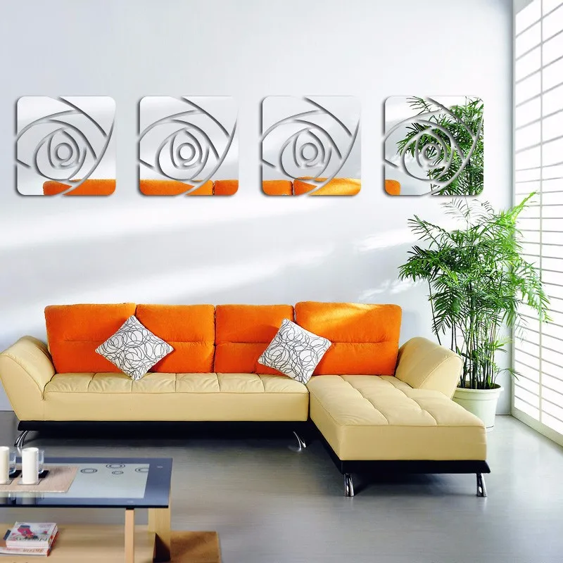 4 цветка в наборе 3D постер зеркальные настенные наклейки акриловая настенная