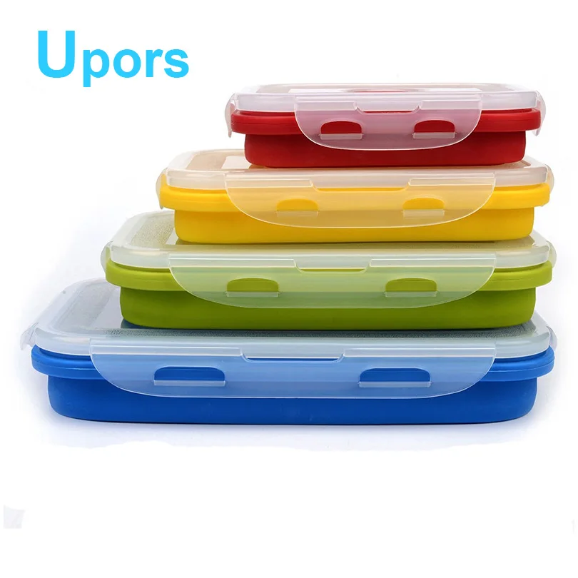 4Pcs/Set Silicone Collapsible Portable Lunch Bowl Camping travel Food Storage Containers Eco-Friendly  Silicone Lunch Bento