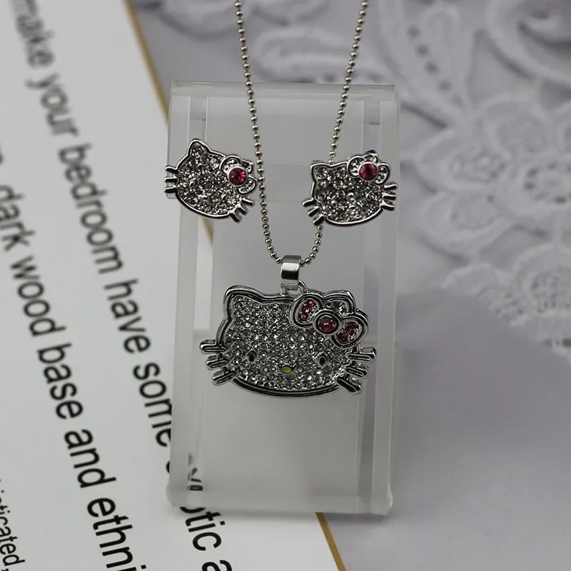 Tassina милый серебряный цвет аниме кристалл милый кот hello kitty ювелирные изделия KT наборы для женщин девочек детские ювелирные изделия MLY5321