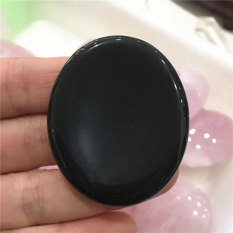 obsidian Натуральная чакра Кристалл большой палец беспокоить Камень Карманный Большой пальмовый камень Гладкий полированный галька Целебный Камень - Цвет: obsidian