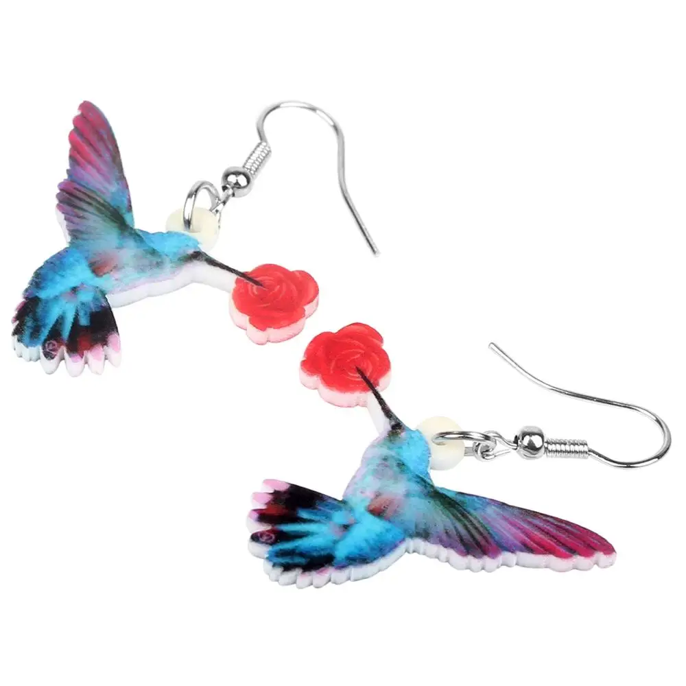 Серьги-подвески Bonsny из акрила с цветами птица колибри |