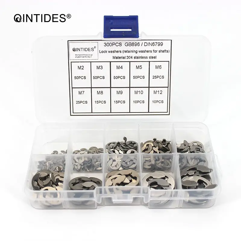 QINTIDES 300 шт M2 M 12 стопорное кольцо Circlip 304 нержавеющая сталь DIN6799/GB896 шайба E тип