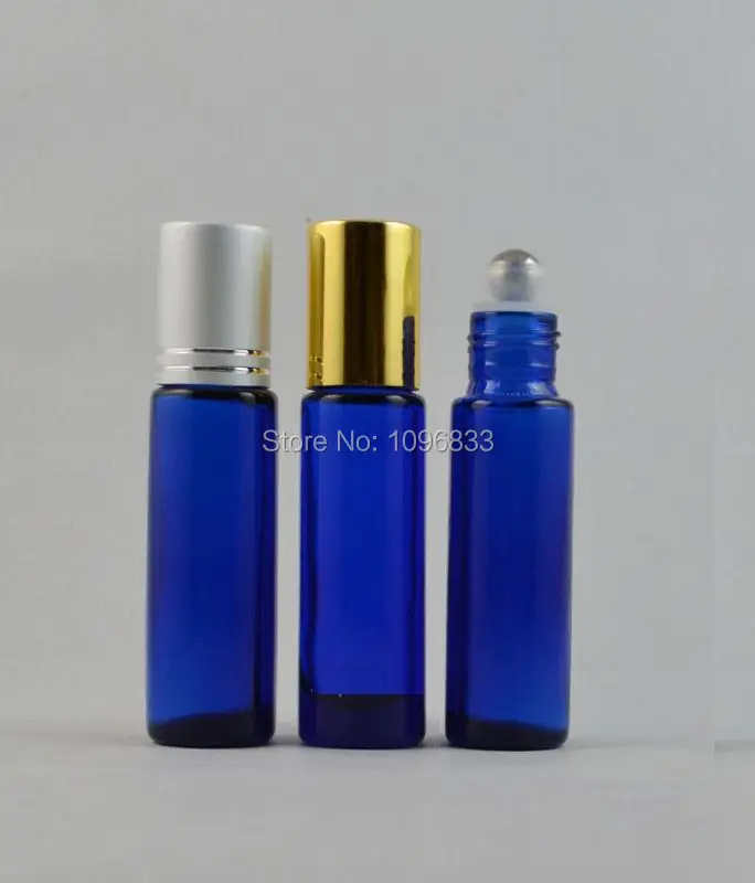 10ML Blue Glass Perfume Roll on Bottle Steel ball Beads Parfum Ball Vials Portable Sample Empty Refillable Bottle 50pcs/Lot