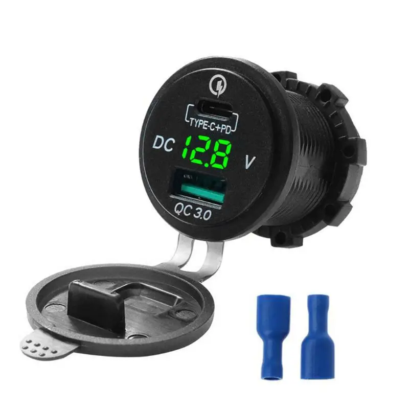 Зеленый Водонепроницаемый 12 в 24 В Тип C PD QC 3,0 USB Автомобильное зарядное устройство светодиодный вольтметр адаптер питания для смартфона планшета лодки мотоцикла - Название цвета: Зеленый