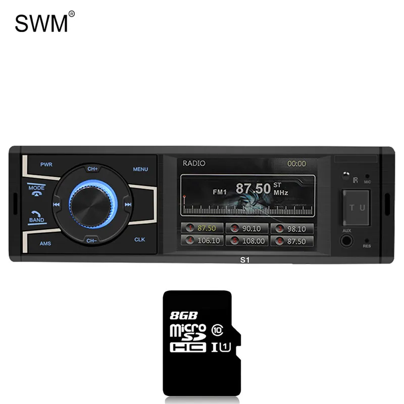 SWM 1 Din Авторадио HD Автомобильный мультимедийный MP5 плеер обратное изображение Bluetooth Aux Tf U диск Cau аудио Авторадио Стерео радио - Цвет: Radio with 8G Card