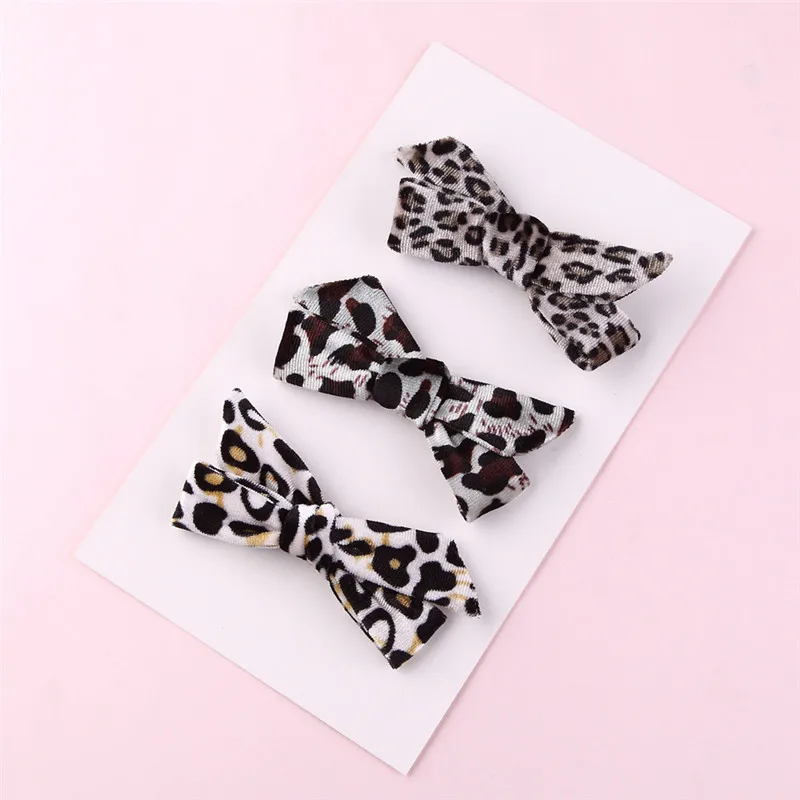11 шт./лот бархатные леопардовые металлические заколки для волос с бантиком детей