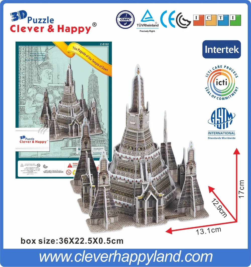 Thai Famous Architecture 3 комплекта с храмом рассвета Чакри Маха Прасат мраморный храм 3D