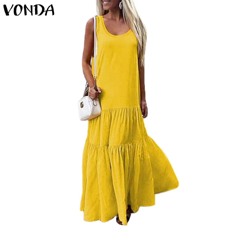 VONDA, женское платье,, летнее, Пляжное, v-образный вырез, без рукавов, макси, длинное, для вечеринок, повседневное, свободное, сексуальное, большое, свободное, размера плюс, Vestidos
