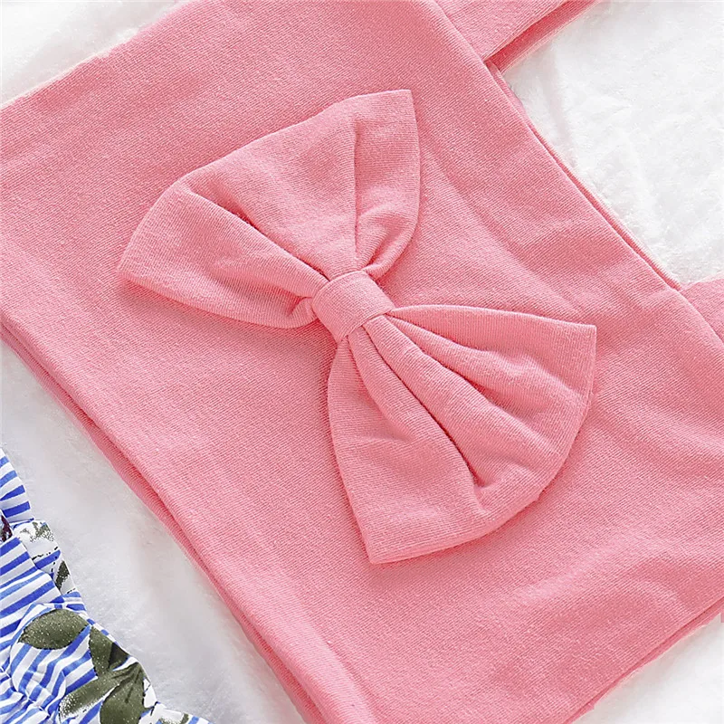 Милая летняя одежда для маленьких девочек короткие топы в полоску с бантом на