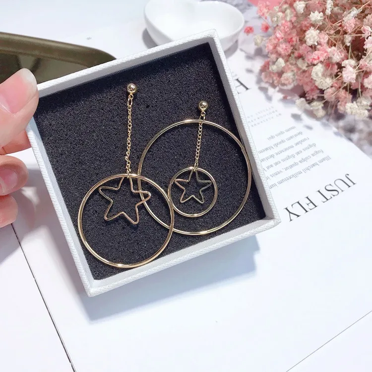 Круг звезда асимметричные серьги гипоаллергенный fadeless сплав моды для женщин