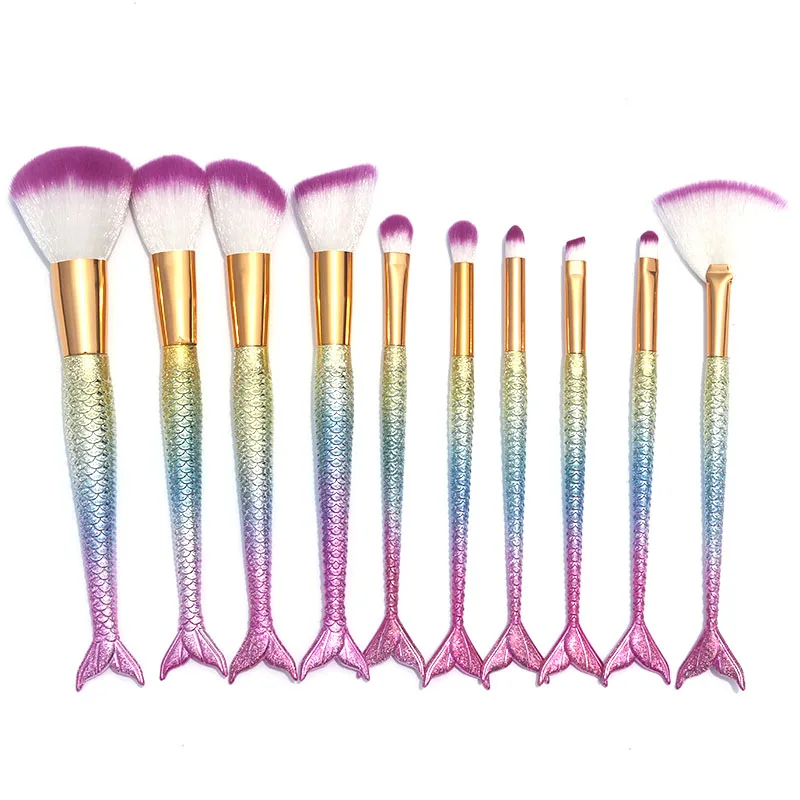 AiceBeu 10Pcs Mermaid fish Tail Shape Blending Brush Foundation Cosmetic Makeup Beauty Contour Brushes Maquiagem on. АйсБью 10 шт. Кисти для растушевки макияжа Mermaid fish Tail Shape Foundation Cosmetic Makeup Beauty Contour Brushes Макияж.