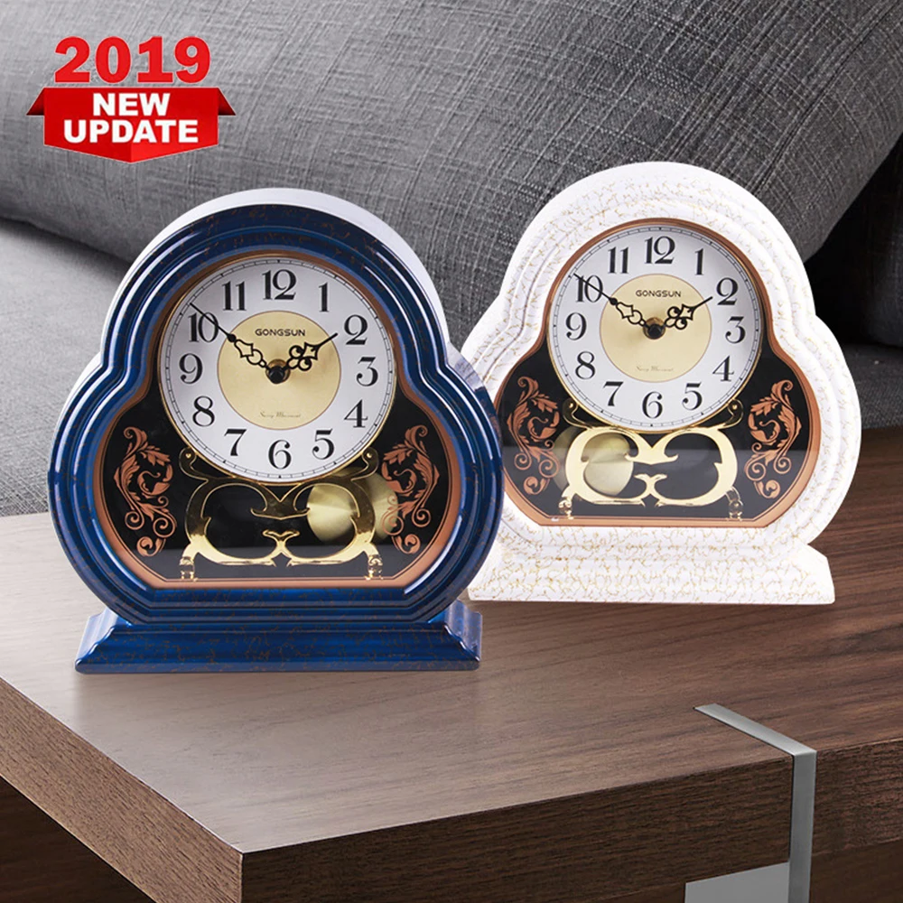 

European Retro Elegant Small Clock Home Bedroom Living Room Mute Wall Clock Marble Texture Swing Clock
