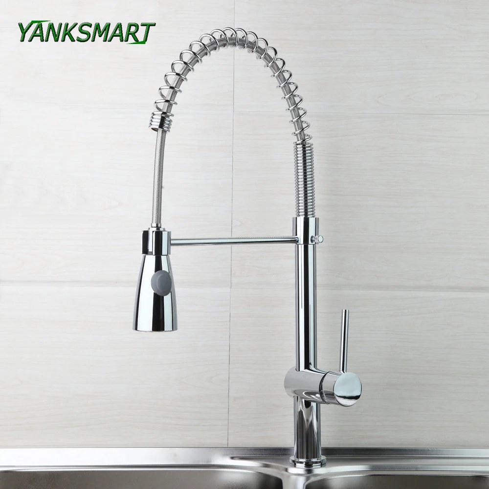 

YANKSMART Pull Down Brushed Chrome Solid Brass Basin Sink Swivel Faucets Single Hole Rotated Faucet Deck Mounted Mixer Tap