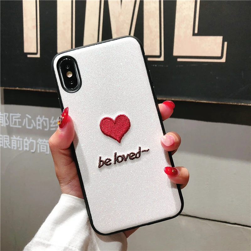 3D вышивка милый чехол для iPhone X XR XS Max Прекрасный Любовь красное сердце крышка 6 6S 7 8
