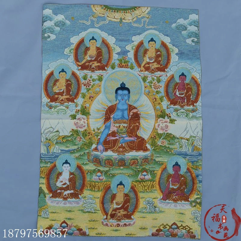 Рождество Thangka парча шелковая картина вышивка Будда статуя восьми аптекаров