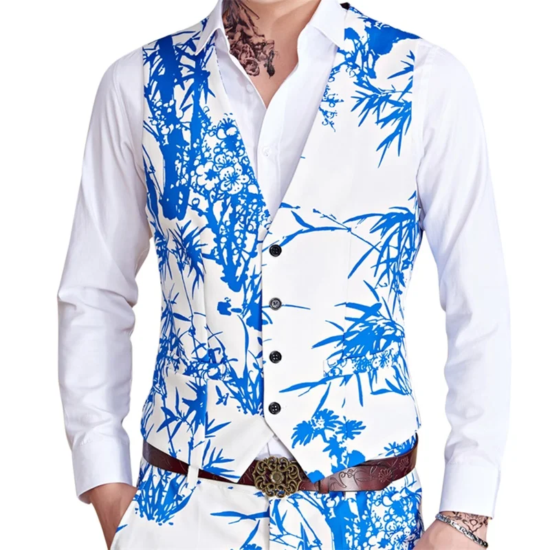 Мужской приталенный жилет YUNCLOS Приталенный с принтом жилетка для свадьбы