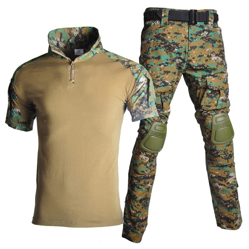 Digital Refire gear Мужская Мультикам тактическая Униформа одежда RU US армейская Военная футболка+ брюки карго страйкбол с наколенниками комплект одежды - Цвет: Digital