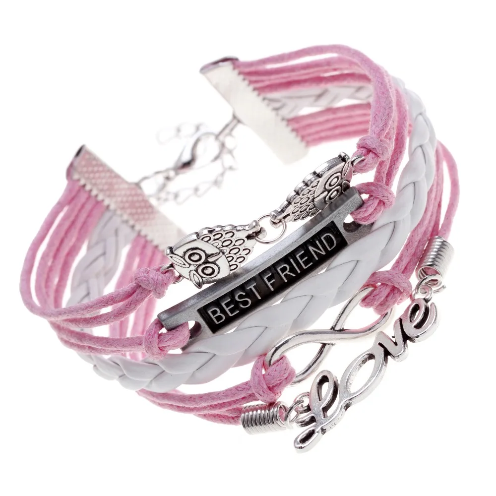 2016 розовый плетеный ЛУЧШИЙ ДРУГ браслет Мебиуса pulseira feminina bralseira мужской сова День