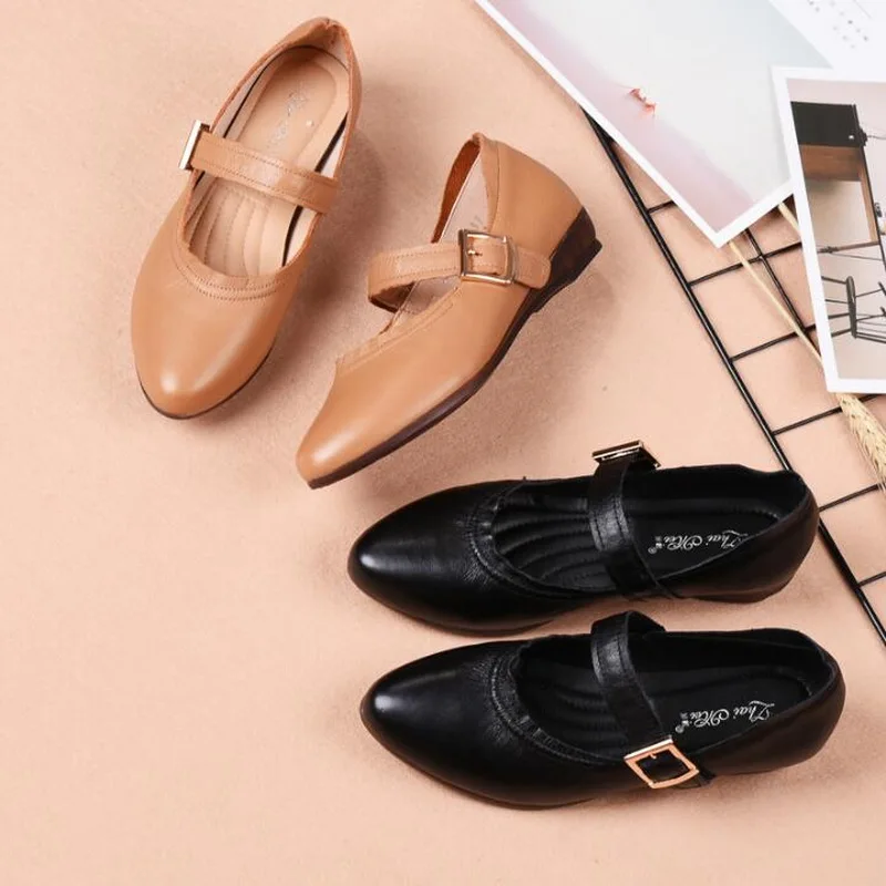 

Spring Genuine Leather Shoes Soft Bottom Mary Janes Flats mother single shoes middle-aged comfortable grandmother Casual shoes