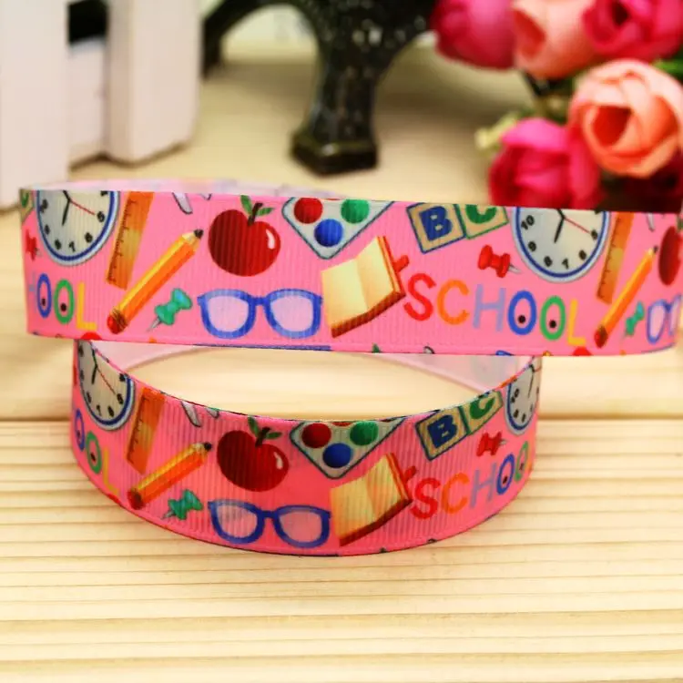 

7/8inch Free Shipping School Printed Grosgrain Ribbon Hairbow Headwear Party Decoration Diy Wholesale OEM 22mm P5791