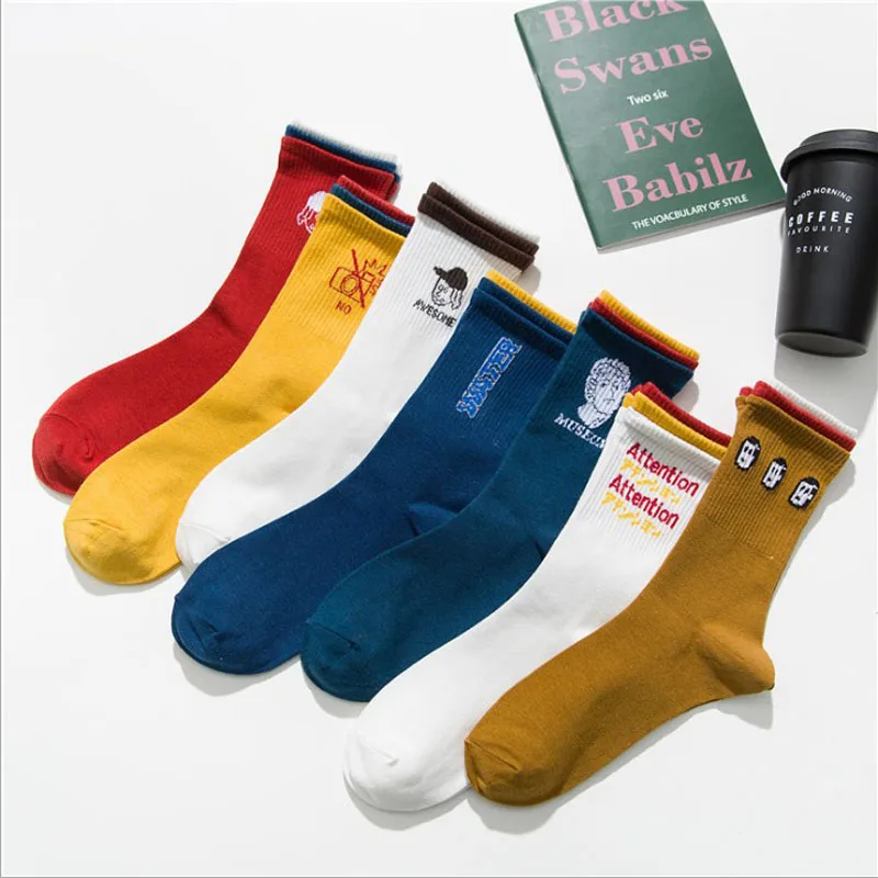 Fashion Garments Cotton Unisex Autumn Sport Socks and Male Crew sock Cartoon Decorative Pattern Daily Mix Color Casual Sock | Мужская