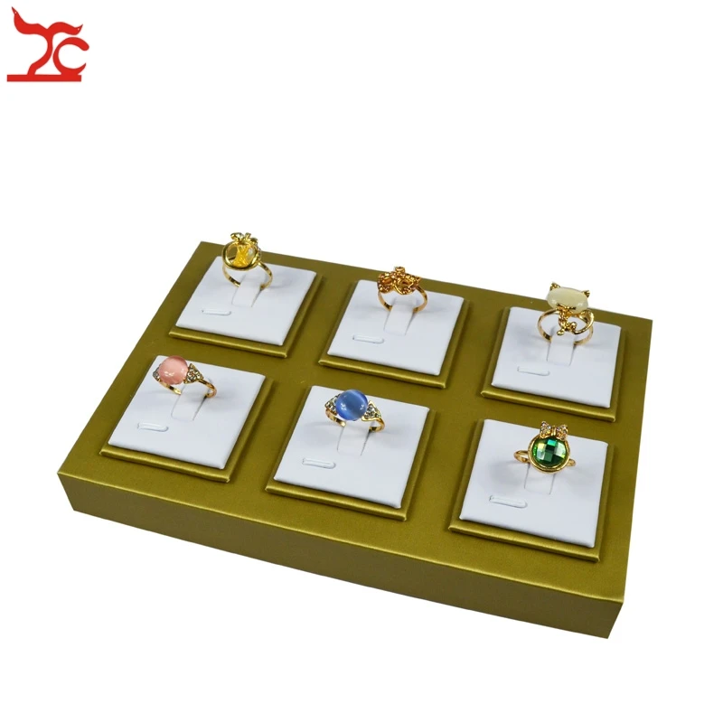 

Fashion Jewelry Ring Display Case Gold and White PU Removable 6 Ring Organizer Storage Display Holdder Tray