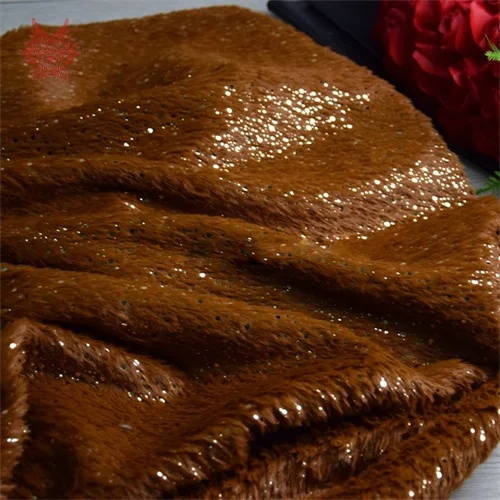 Caramel Бежевый серый карамель короткие волосы имитация кроличьего меха ткань с Золотой горошек для пальто жилет 45*130 см tissu de fourrure de lapin SP5768 - Color: Caramel