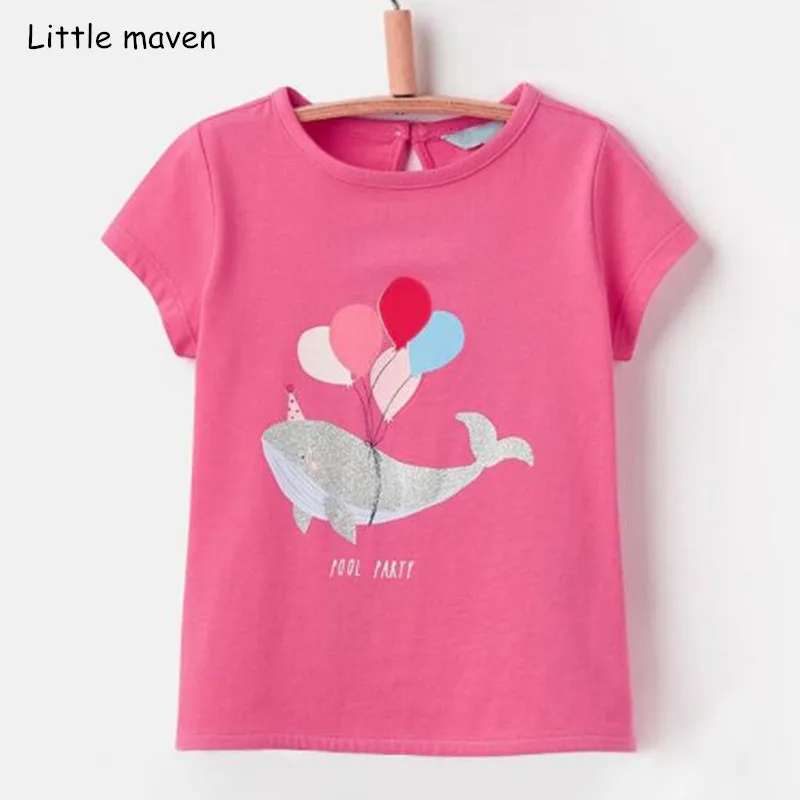 Little maven/Детская летняя одежда года для маленьких девочек футболка с короткими рукавами и принтом надувной КИТ брендовая хлопковая Футболка 51079