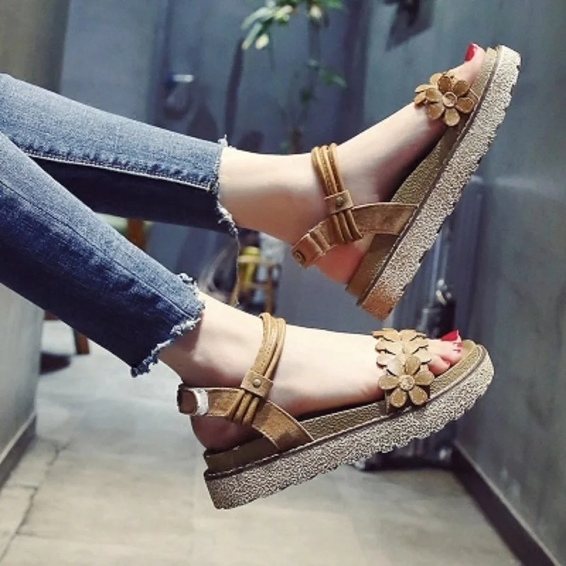 2018 nuevo verano suelto plataforma уступает grueso sandalias романас mujer Кориа moda flor playa Sandalias Zapatos| |