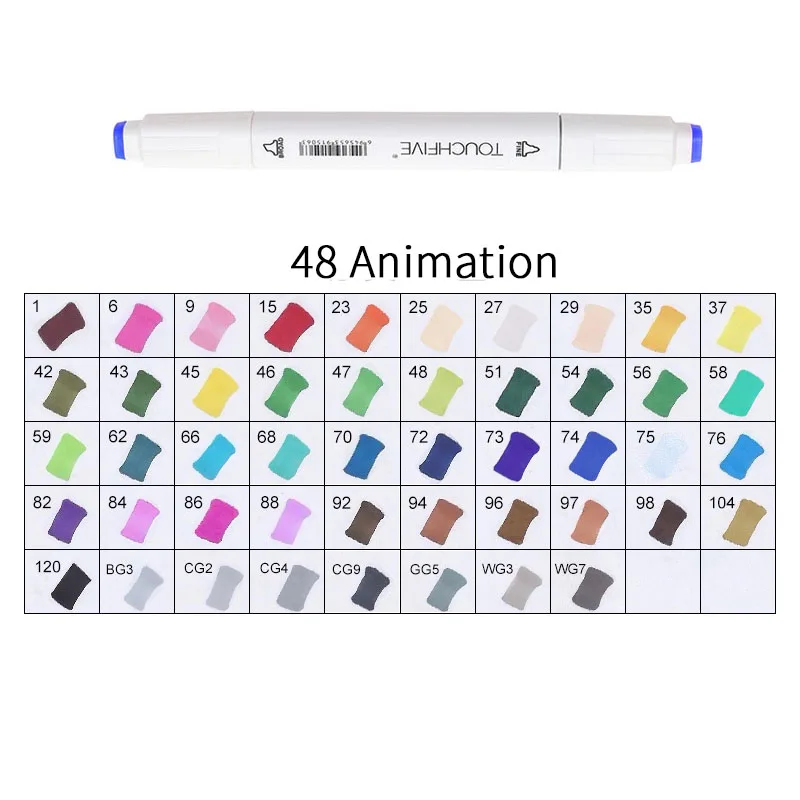 WHITE-48ANIMATION TOUCHFIVE 168 цветов художественные Маркеры Набор ручек с двойной головкой ручка для рисования манга маркер для окрашивания выдвижных ящиков поставки Студенческая ручная краска - Цвет: WHITE-48ANIMATION