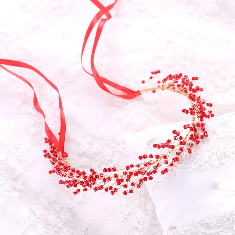 

Gold Color Hairbands Red Crystal Bridal Women Hair Jewelry Accessories Wedding Bride Hair Decoration Ornament