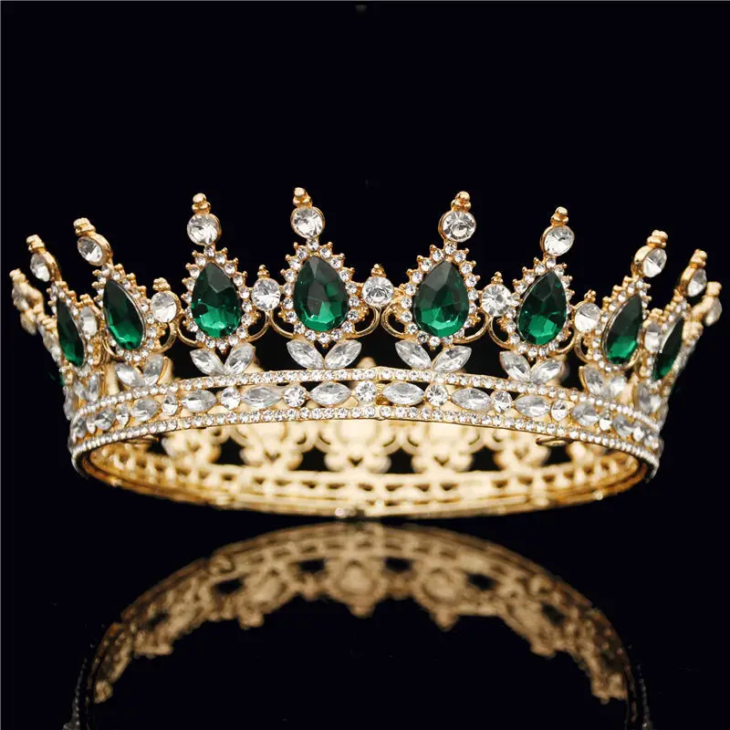 Gold Green Круглая диадема, Серебряное золото, женский головной убор, Кристалл, горный хрусталь, полный круг, тиара, свадебная корона, ювелирные изделия, аксессуары для волос - Окраска металла: Gold Green