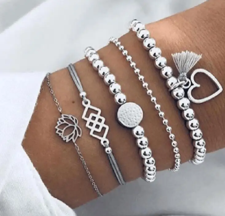 BHS037 silver Золотой цвет, богемный ручной работы, полый браслет с черным камнем, наборы для женщин, новинка, браслеты на веревочной цепочке, Ретро ювелирные изделия, аксессуары - Окраска металла: BHS037 silver