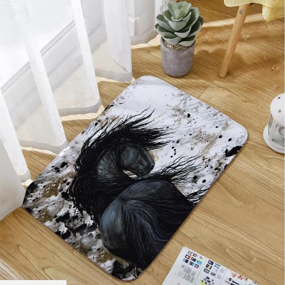 Прямоугольный ковер Miracille с принтом лошади из вельвета коралла, антистатический ковер для коридора, коврик для ванной комнаты с антиприскользящим покрытием, ковры для улицы с изображением животных и коврики для входных дверей.