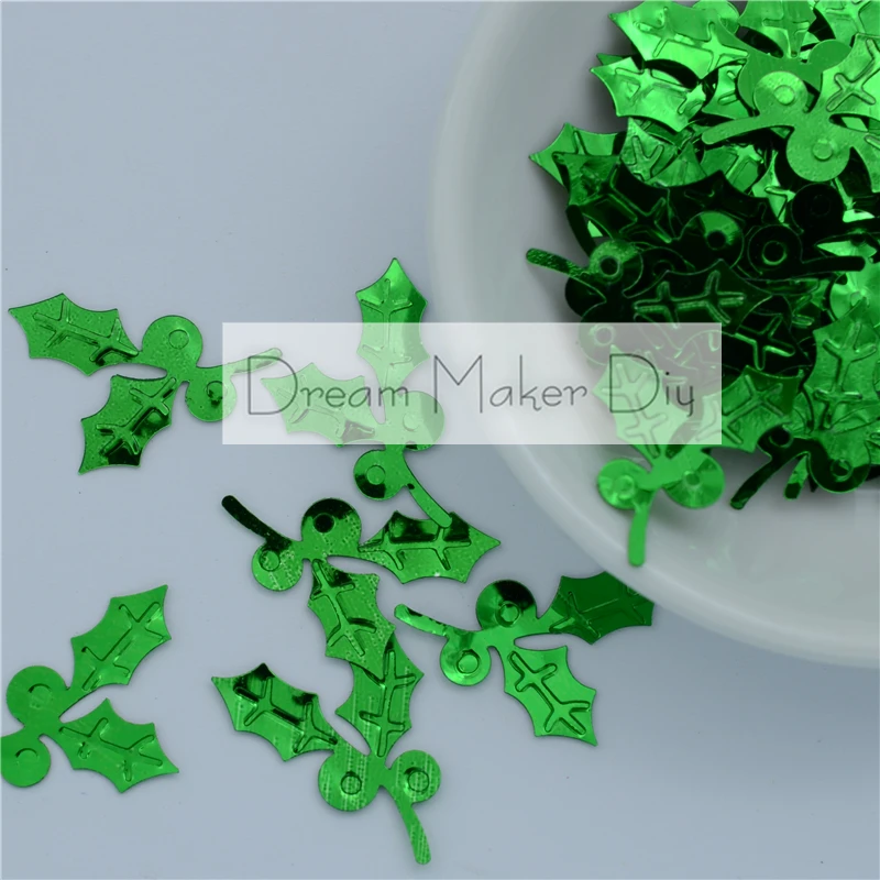 500pcs/lot Christmas Holly Leaves Green handmade paillette 18*20mm loose sequins for craft Kids DIY Webbing Garment sewing