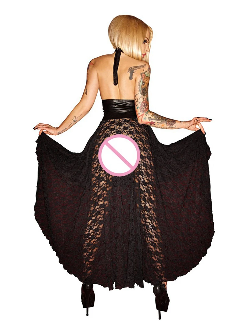 Экстремально соблазнительное Стильное женское черное кружевное Макси-Платье